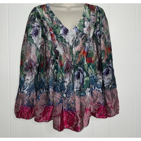 Sundance Sugar Plum 100% Silk Floral Pintucked Blouse Sz XS Boho Fairy Whimsical - Picture 2 of 7